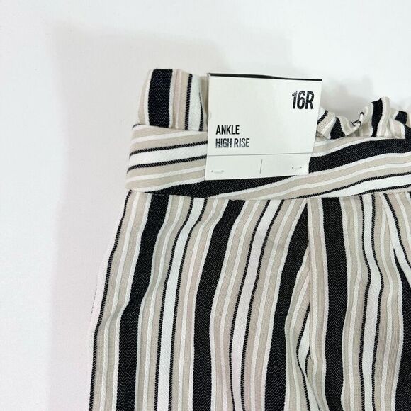 Express Paperbag Dress Pants Womens 16R Tan Stripe Ankle High Rise New Preppy - Picture 11 of 12
